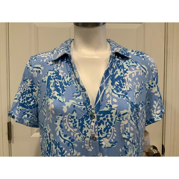Lilly Pulitzer Sadie Polo Peri Blue Turtley Awesome Dress, Size L - Picture 2 of 11